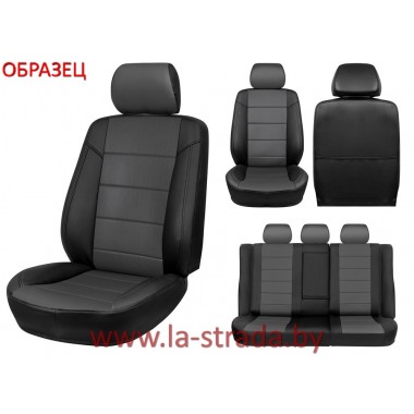 Чехлы сиденья авто. модель. Audi A4 B5 (94-01) {Экокожа, черный + серая вставка} (спинка 40/60, сиден.цельн., 4 подг., бочки, задн.подл. - молния) 